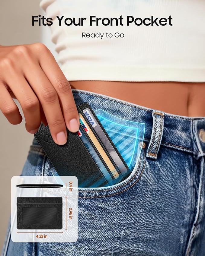 FINTIE Slim Minimalist Front Pocket Wallet RFID Blocking Credit Card Holder | Card Cases with ID Window for Men Women, Black - Image 3