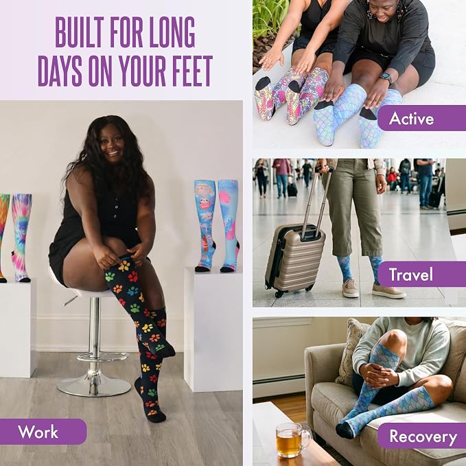Crazy Compression Socks, Comfortable Support Socks for Recovery, Travel, Hiking, and Long-Hour Comfort w/Fun Designs - Image 4