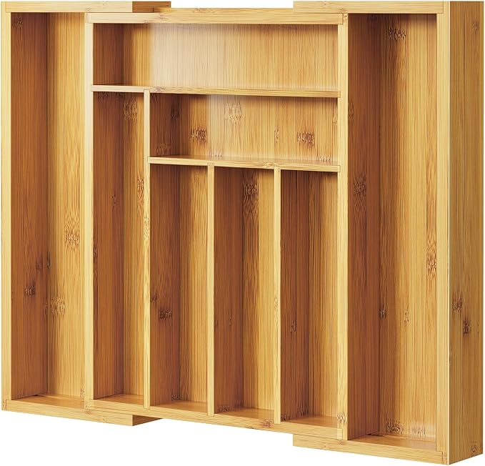 Pipishell Bamboo Expandable Silverware Drawer Organizer, Adjustable Kitchen Utensil Tray for Forks, Spoons and Knives, Wood Storage Cutlery Holder for Bedroom and Living Room by Pipishell