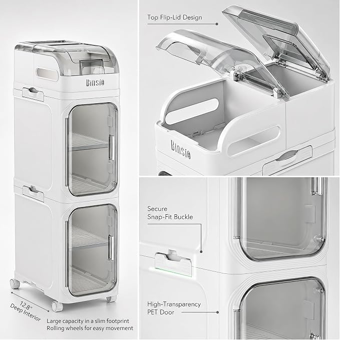 BINSIO 3-Tier Slim Bathroom Storage Cabinet, Rolling Toilet Paper Storage Cabinet with Clear Doors, Narrow Toilet Side Organizer for Small Bathrooms, Rolls, Wipes, Cleaners and Bathroom Essentials - Image 6