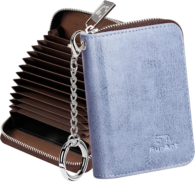 FurArt Zipper Wallet Women RFID Credit Card Holder keychain Wallet | ID Window RFID Blocking Compact Small business 15/16 slots by FurArt
