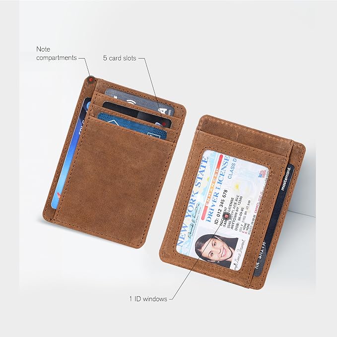 Leather Slim Minimalist RFID Blocking Front Pocket Wallet, Dark Cognac - Image 2