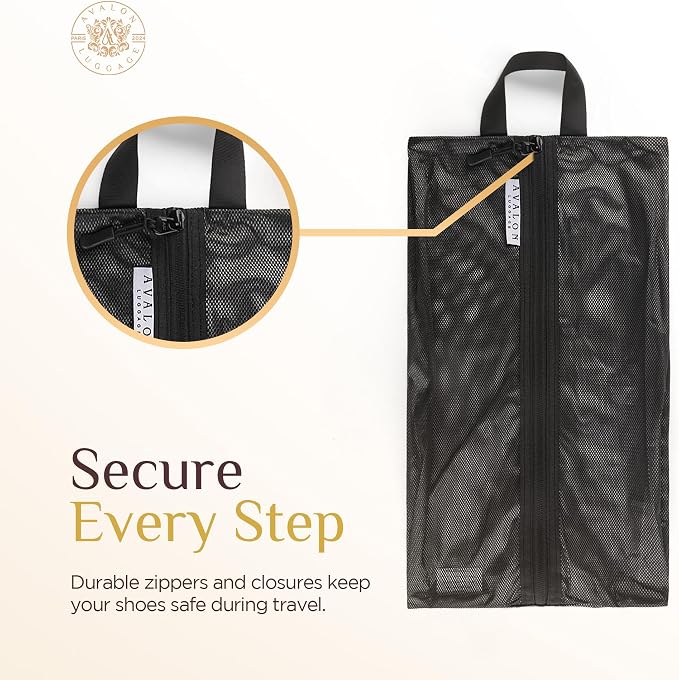 Shoe Bags for Travel - Footwear Organizer for Suitcases, Gym, Work Trips (Black Mesh) - Image 5