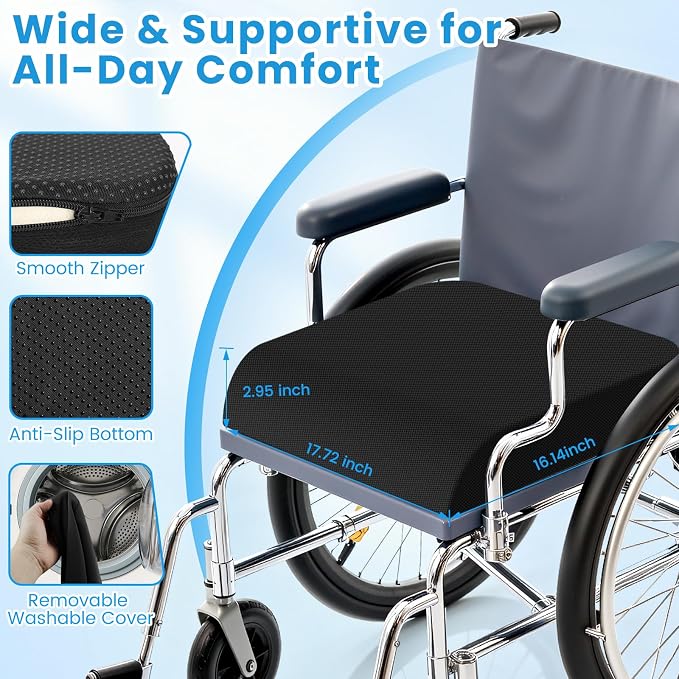 Wheelchair Seat Cushion Cooling Gel Memory Foam Chair Cushion | Pressure Relief, Slope-Edge Design, Coccyx Support for Tailbone Pain, Non-Slip, for Wheelchairs, Office Chairs & Car Seats - Image 8