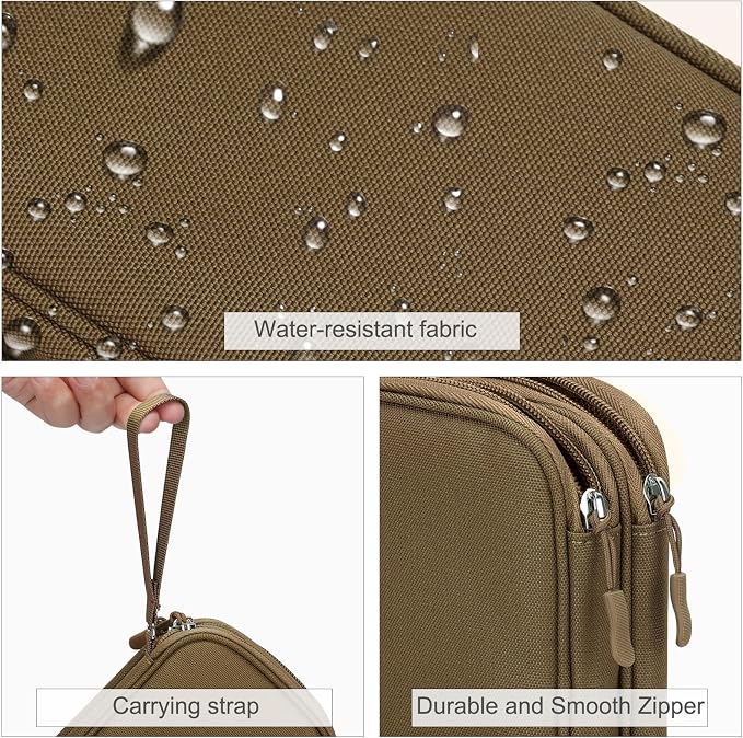 FYY Electronic Organizer, Travel Tech Pouch Bag, Medium, Brown | Wrist Strap, Waterproof, Double Layers Portable Electronics Travel Carrying Case for Cord, Charger, Daily Business Trips Use - Image 4