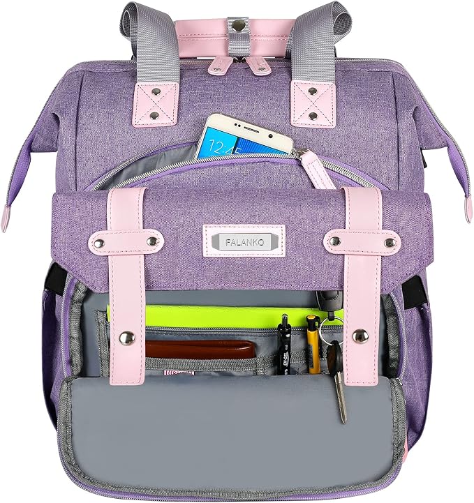 FALANKO Laptop Backpack for Women, Anti Theft Backpacks with RFID Anti Theft Water Resistant,Wide Top Open Work Teacher College Travel Computer Bag for Woman Fits 15.6 Inch Laptop - Image 5