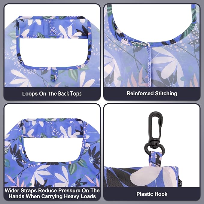 HOLYLUCK Reusable Grocery Bags,Heavy Duty Foldable Shopping Tote Bag (Standard, Tropical floral) - Image 5