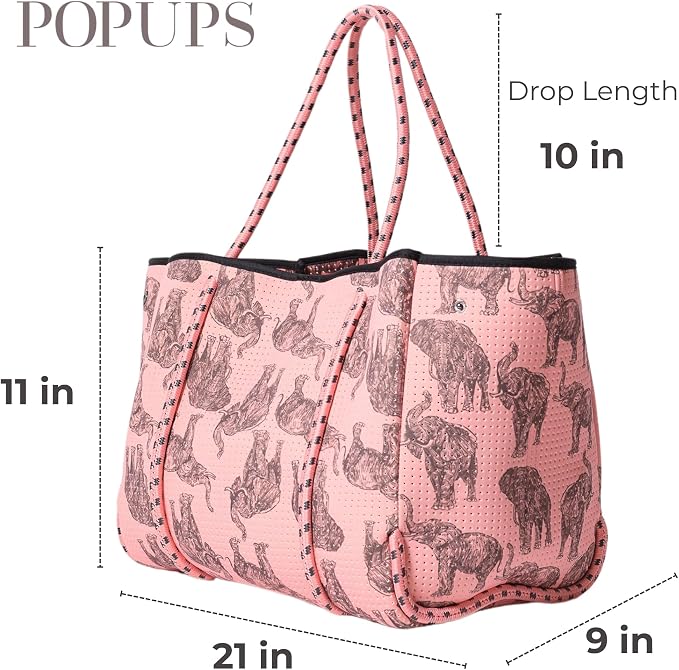 POPUPS Large Neoprene Tote Bag for Women - Everyday Designer Handbag for Travel Work and Beach with Pockets and Zipper Pouch - Image 3