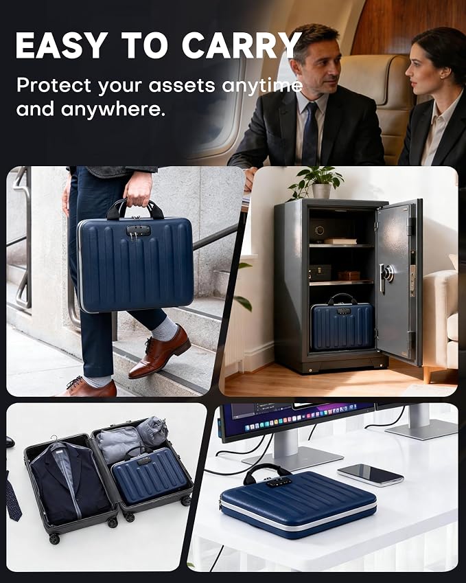DOZAWA Fireproof Document Box, Waterproof Hard File Organizer with Lock | UL-94 VTM-0 certified 8-layer document box withstands up to 5200°F, featuring waterproof zippers, DeepBlue - Image 6