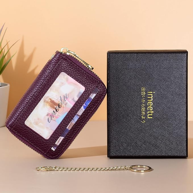 imeetu Rfid Credit Card Holder, Businese Card Case, Wallet for Women Men | Genuine Leather Card Wallet with id Window, Keychain & Double Zipper, Water-resistan Small Wallet with Gift Box, Daily Travel - Image 7