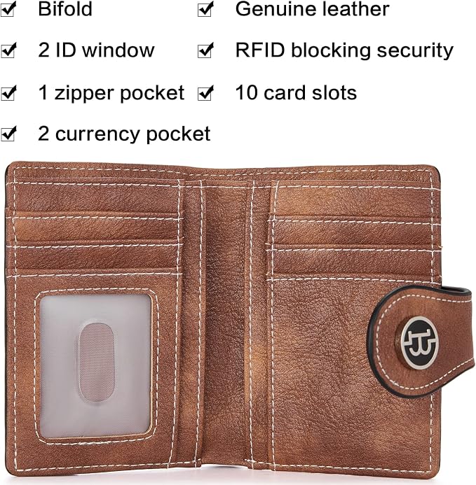 BOSTANTEN Leather Womens Wallet Small RFID Blocking Credit Card Holder | Removable ID Window, Zipper Coin Pocket, Bifold, Minimalist, Fits Small Purses, Daily Use, Ladies Gifts, Brown - Image 3