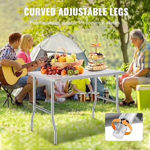 VEVOR Stainless Steel Foldable Work Table, 48 * 30 Inch Heavy Duty Food Outdoor Stainless Steel Worktable for Commercial Kitchen Restaurant - Image 7