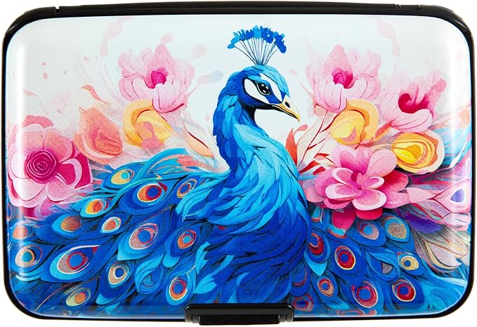 Credit Card Holder for Women Men RFID Blocking Wallet Small Business Metal Slim Mini Aluminum Hard Case (Watercolor Peacock) - Image 8
