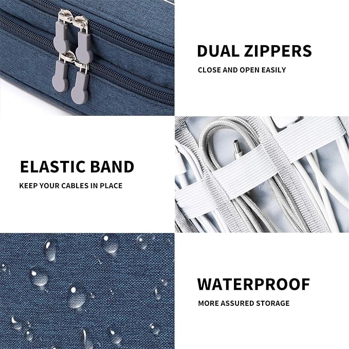 Lanola Travel Cable Organizer Bag, Electronic Accessories Case Portable Double Layer Cable Storage Bag for Cord, Charger, Flash Drive, Phone, SD Card,Personal Items - (Dark Blue) - Image 7