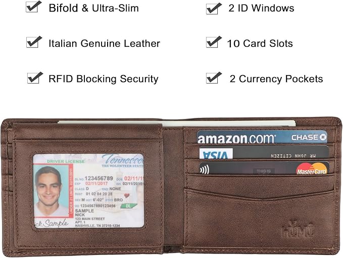 HIMI Wallet for Men-Genuine Leather RFID Blocking Bifold Stylish Wallet With 2 ID Window - Image 3