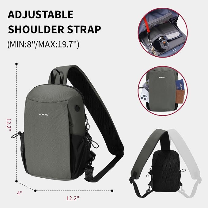 ECOHUB Anti-Theft Crossbody Bag Men Women RFID Blocking Lightweight Sling Backpack Water Resistant for Travel Hiking Outdoor - Image 3