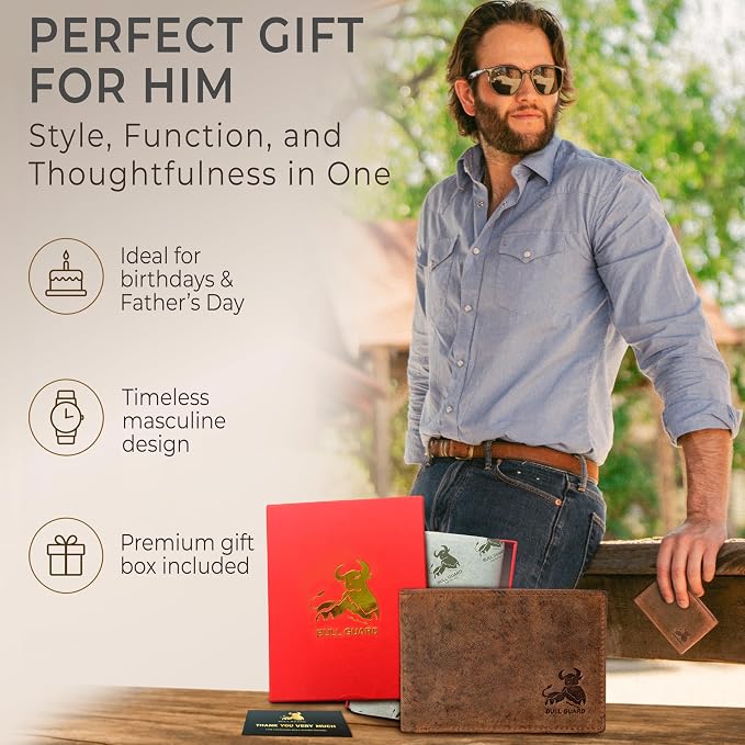 BULL GUARD Expedition Series Bifold Leather Wallet for Men RFID Blocking, Top Grain Cowhide, Flip-Up ID Window, Compact & Durable Everyday Carry Wallet for Travel, Work & Outdoors, Ready to Gift - Image 7