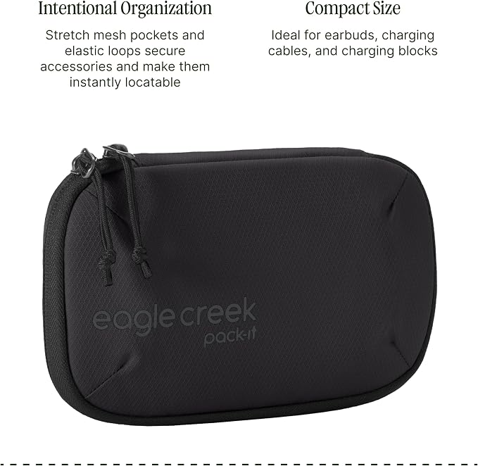 Eagle Creek Pack-It E-Tools Organizer Mini, Black | Padded Travel Tech Organizer for Small Accessories, Internal Stretch Pockets, Internal Elastic Loops, Recycled Fabric - Image 4
