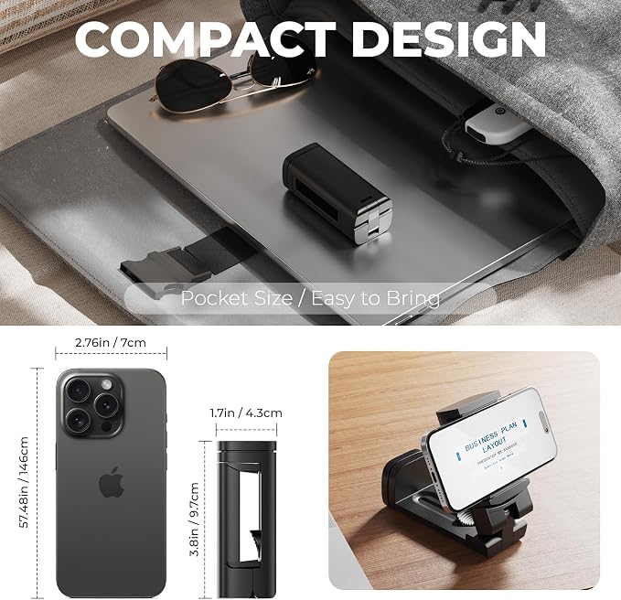 Airplane Phone Holder, Dual 360° Rotation Plane Phone Holder Travel Essentials for Long Flight, Desk, Tray, Compact Cell Phone Mount w/ Durable Automatic Spring Clamp, Phone Gadget for Long Trip, Gym - Image 7