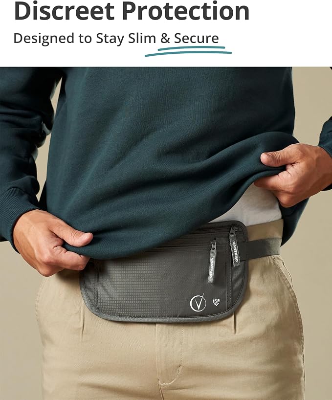 Vantamo Money Belt with RFID For Men & Women, Hidden Passport Holder for Travel, 2 Compartment Travel Fanny Pack for Women Anti Theft - Image 2