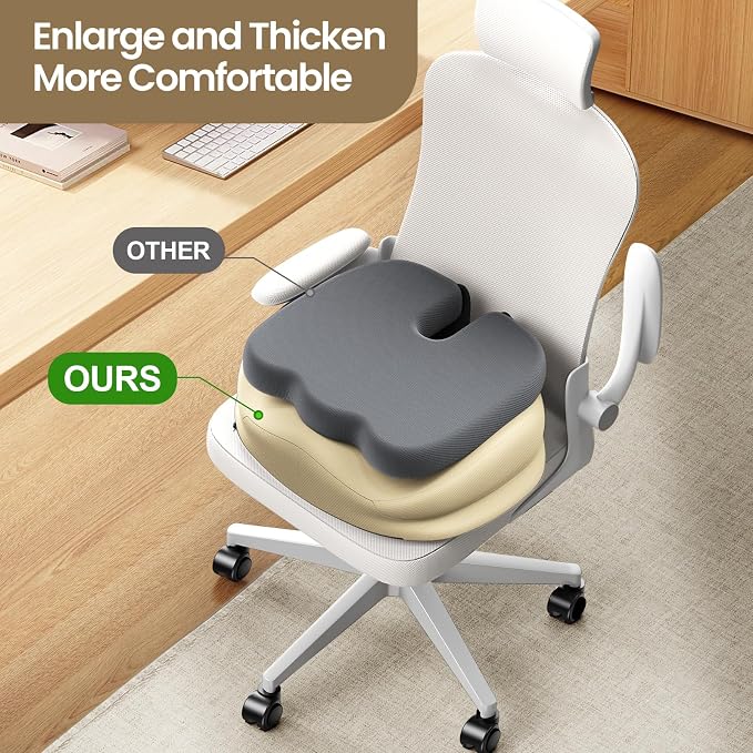 Benazcap Large Seat Cushion for Office Chair, Beige | Memory Foam - Image 3