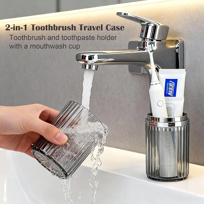 2-in-1 Toothbrush Travel Case with Rinse Cups | BPA-Free & Dustproof, Portable Toothbrush Holder, Toothbrush Case For Traveling Camping Dorm Business Trip Bathroom - Image 4