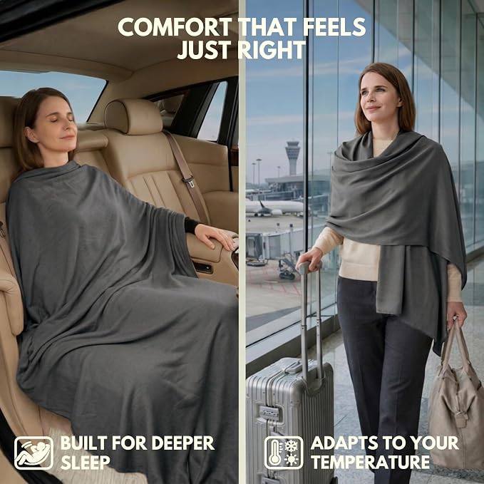 16-in-1 Compact Travel Blanket with Bag – Reversible, Ultra Soft Bamboo Airplane Blanket with Hidden Pocket – Packable for Flights & Travel Essentials (Semi-Weighted, Double Layer) - Image 5