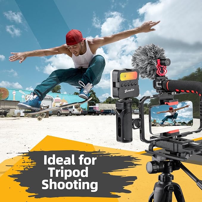 Zeadio All-in-One Video Rig Kit, Handheld Stabilizer with Aluminum Phone Cage, RGB LED Light & Shotgun Microphone, Perfect for Vlogging YouTube TikTok Filmmaking etc - Image 5