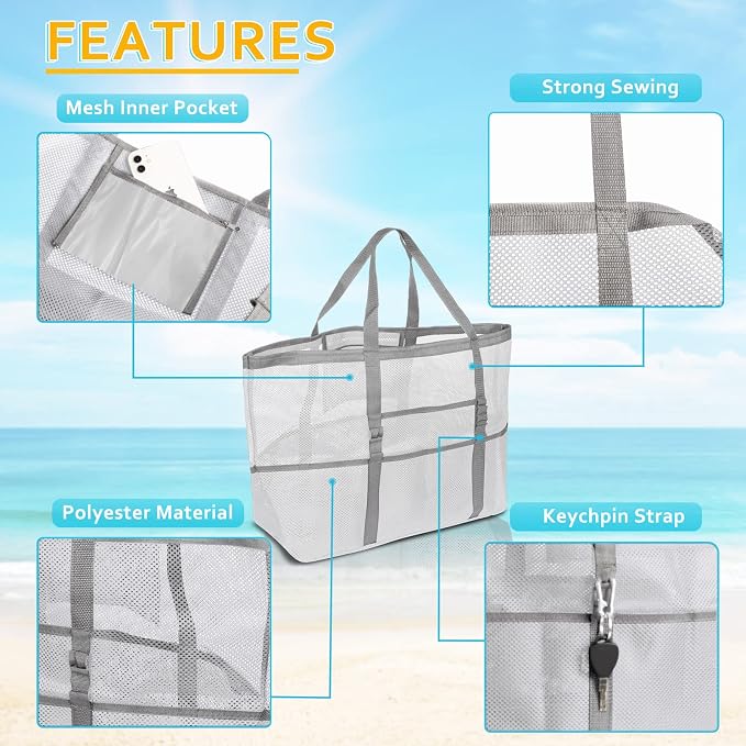 SRISE Mesh Beach Bag - Large Beach Tote Bag for Family Beach Bag for Toys & Vacation Essentials - Image 5