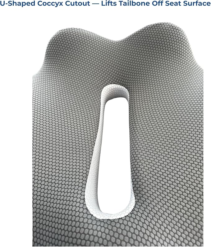 Home & Travel Gear Seat Cushion for Tailbone & Coccyx Comfort — Memory Foam for Office Chair & Car | Non-Slip Base | Ergonomic Cutout Design | Breathable Washable Cover - Image 8