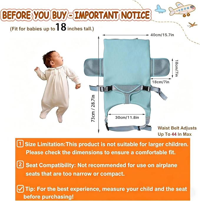 Toddler Airplane Bed, Blue, Baby Travel Essentials, 31 * 17 in | Portable Seat Extender Travel Bed for Kids, Soft Baby Travel Essentials for Flying, Long Flight Must Haves Footrest - Image 5