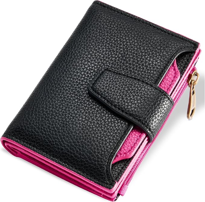 Small Wallet Women RFID Blocking Soft Leather Bifold Compact Card Holder Wallet for Women with Zipper Coin Pocket 4 ID Window by Airkit