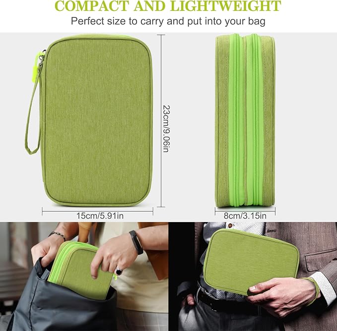 FYY Electronic Organizer, Travel Tech Pouch Bag, Large, Green | Wrist Strap, Waterproof, Double Layers Portable Electronics Travel Carrying Case for Cord, Charger, Daily Business Trips Use - Image 2