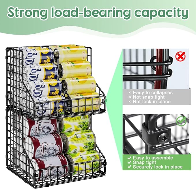 JKsmart 6 Pack Stackable Can Organizer for Pantry with Adjustable Dividers, Soda Can Organizer, Can Storage Dispenser Holds up to 84 Cans, Metal Wire Baskets Can Holder for Kitchen Cabinet Pantry - Image 7