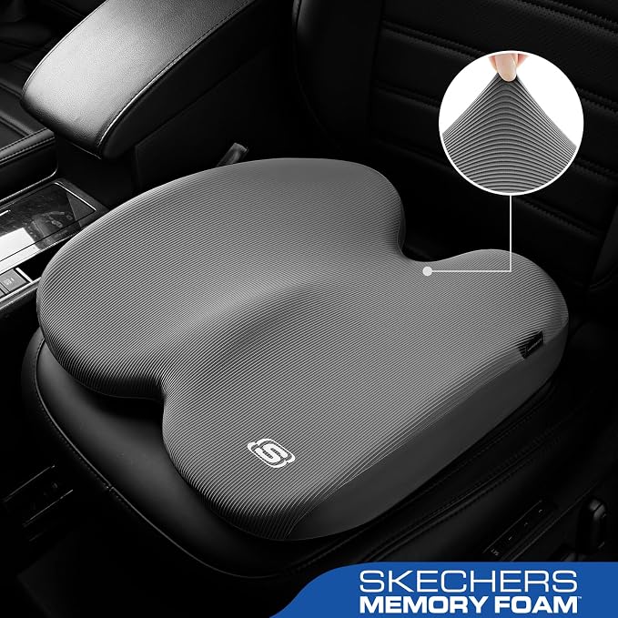 Skechers Seat Cushion, Ergonomic Memory Foam Cushion for Long Sitting Hours on Office & Home Chair, Car Seat Cushion for Sciatica, Coccyx Cushion,Gray - Image 2