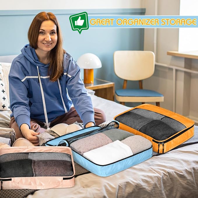 5 Pcs Packing Cubes for Suitcase Large Travel Cubes Carry on Luggage Organizer Bags for Clothes Accessories(S,Pastel) - Image 6