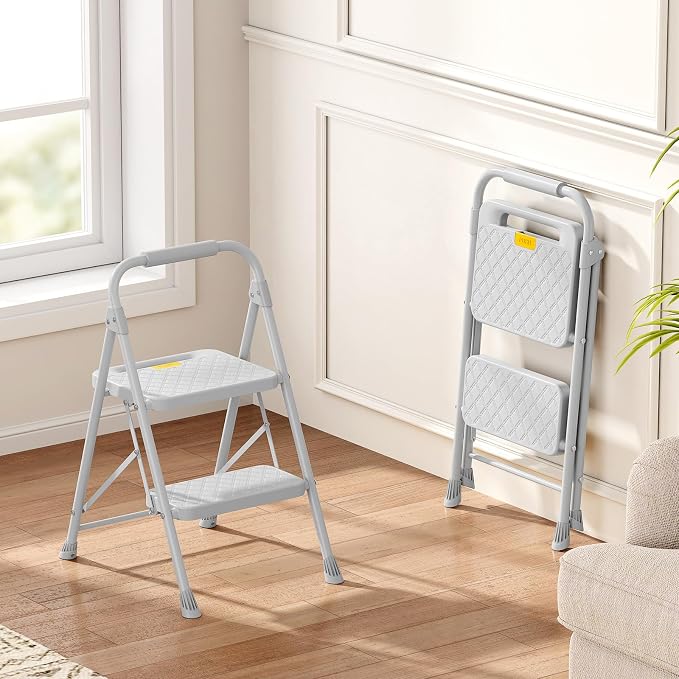 KINGRACK 2 Step Ladder, Folding Step Stool with Safety Lock & Sturdy Anti-Slip Pedals, Pass 800lbs Load Testing, Lightwegiht, Portable Steel Ladder with Handrails for Home, Kitchen, Garage, Office - Image 9