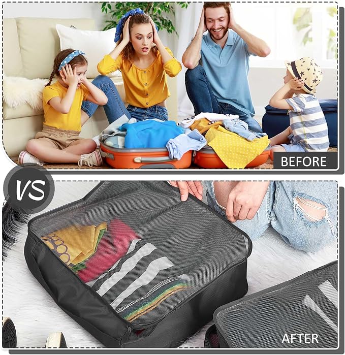 Silkfly 12 Pcs Packing Cubes for Suitcase Travel Luggage Bags Bulk Mesh Organizer Set for Hiking Camping Backpacking Clothes Accessories (Black,XL, L, M Size) - Image 4