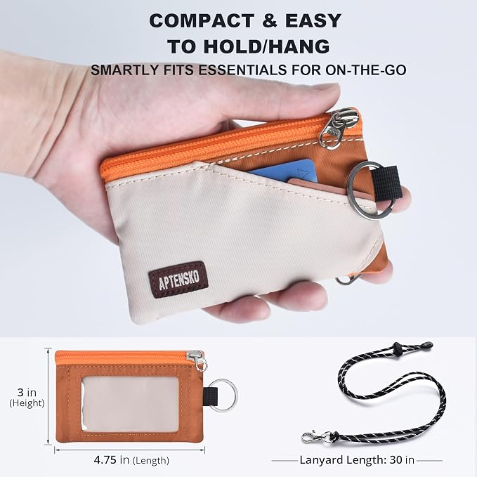 RFID Blocking Travel Wallet with Adjustable Lanyard, Small Nylon Zipper Pouch and Badge Holder for ID, Credit Cards, Cash, Keys, Commuters (Almond+Rust) - Image 4