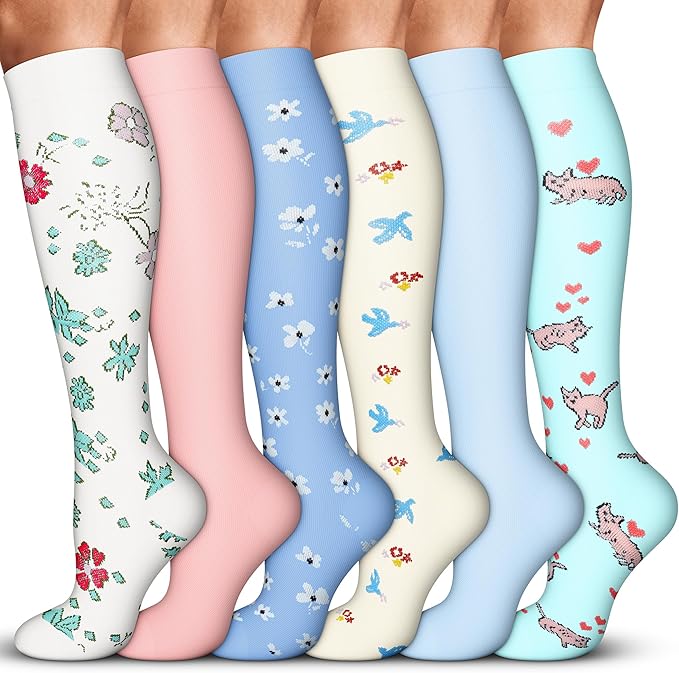 Acture 6 Pack Compression Socks for Women and Men - Knee High for Medical, Running, Nurses, Travel by Acture