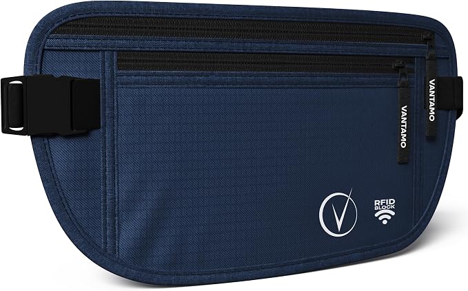 Vantamo Money Belt with RFID For Men & Women, Hidden Passport Holder for Travel, 2 Compartment Travel Fanny Pack for Women Anti Theft by Vantamo
