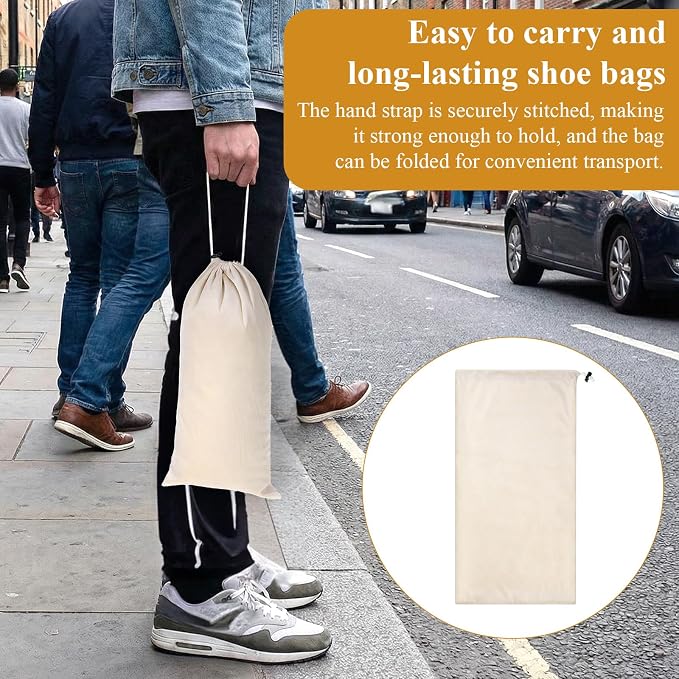 8 PCS Single Shoe Bags for Traveling, 18×9 Inch Travel Shoe Bags Velvet | Fits Size 13 for Packing in Suitcase with Drawstring Shoes Storage Bag Dust-Proof for Underwear, Toy Storage-Beige - Image 5
