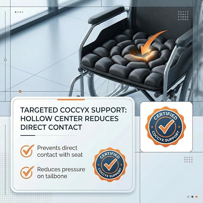 Inflatable Seat Cushion, Donut Cushion for Office Chair, Car & Wheelchair, Ergonomic Pressure Relief for Tailbone & Sciatica, Adjustable Firmness, Non-Slip Seat Pad for Long Sitting - Image 4