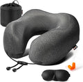 MLVOC Airplane Travel Neck Pillow for Sleeping, 3D-Eye Mask & Earplugs Kit | 3-in-1 Travel Kit, Eye Mask + Earplugs, Curved Neck & Chin Support, Rope Lock Fit, Memory Foam Keeps It’s Shape by ProfessionalMemoryFoamProductsManufacturers
