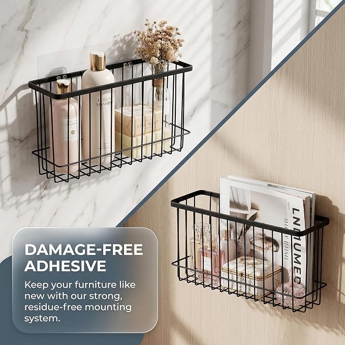 2 Pack Adhesive Cabinet Door Organizer, No Drilling Required, Hanging Storage Basket Organizer Wall Mounted Pantry, for Kitchen, Fridge, Bathroom (Black) - Image 4