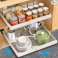 DOMNIU Pull Out Cabinet Organizers Expandable,White,16.9"Depth,2 Pack | Slide Out Drawers for Kitchen, Bathroom, Pantry, Under Sink Storage, Fixed with Adhesive Nano Film (11.6''-17.5'') by DOMNIU