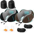 CloudBliss Memory Foam Travel Neck Pillow Airplane, 2 Pack, Black & Brown | Travel Neck Pillow for Long Flight, Train, Car & Office, Plane Travel Accessories with Eye Mask, Earplugs, Storage Bag by CloudBliss