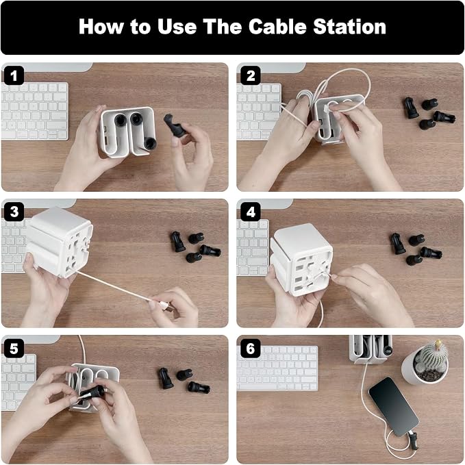Cable Organizer with Multiple Compartments, Secure Cable Ends, Prevent Tangling, Tidy Workspace, Charging Solution, Desk Organizer Cord Management, White Plastic - Image 8