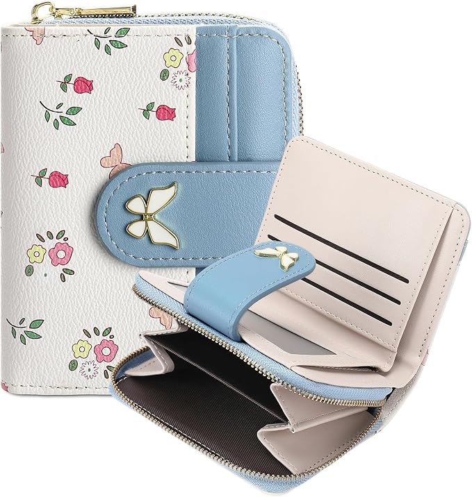Small Wallet for Women Rfid Bifold Leather Card Holder Wallet With Zipper Pocket by FALANMULE