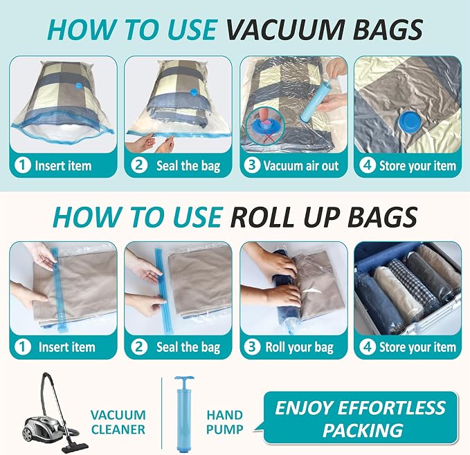 Cozy Essential Vacuum Storage Bags, 80% Compression Vacuum Seal Space Saver Plastic Packaging Bags for Clothes, Blankets, Pillow, Bedding, Comforters, Sealer Clothing Storage,35 Combo - Image 7